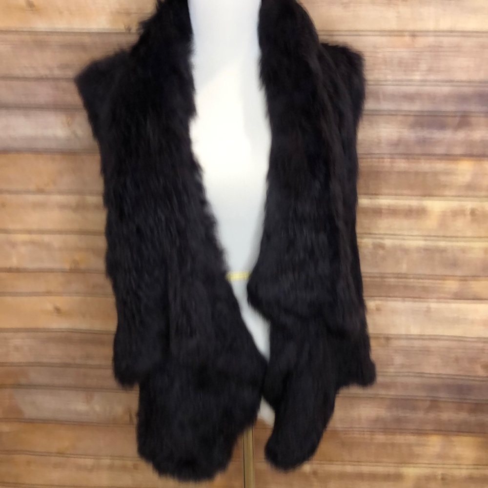 Bebe genuine rabbit fur open front vest-Sz L